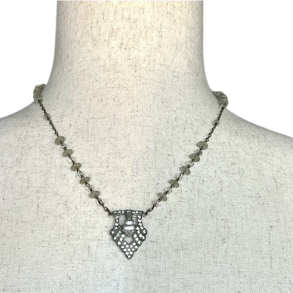 Vintage Art Deco Necklace Antique Statement Piece Center Rhinestone Shoe Clip